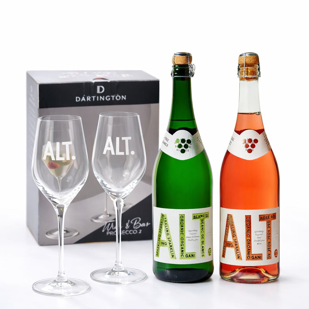 ALT. Organic - Alcohol Free Wine Duo with Dartington Glasses Valentine Gift Set