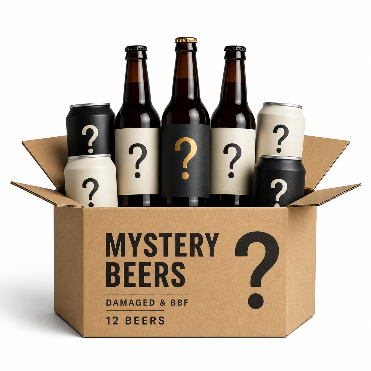 Box of 12 mystery alcohol free beers including damaged and best before stock
