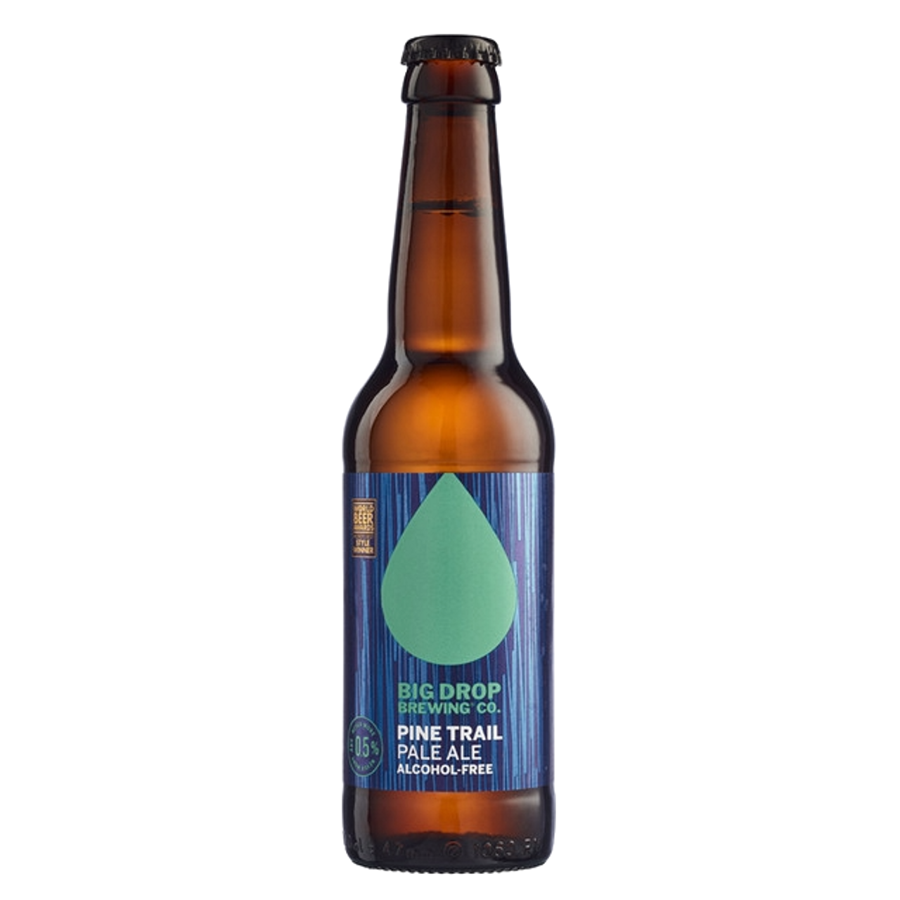 Pine Trail Alcohol-Free Pale Ale beer bottle on white background – 330ml gluten-free craft beer by Nirvana Brewery, available at The Alcohol Free Co.