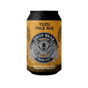 Drop Bear Yuzu Alcohol Free Pale Ale can with bold yellow label and koala logo
