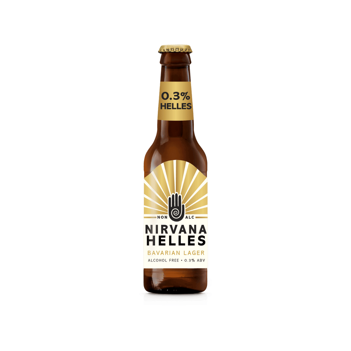 Nirvana Helles Bavarian lager alcohol-free 0.3% ABV 330ml beer bottle